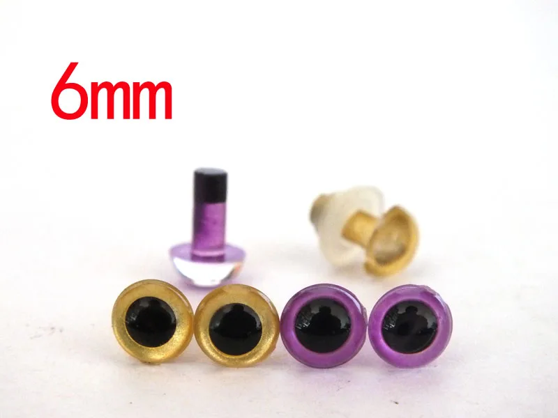 20pairs 6mm gold and purple color safety eyes with white washer