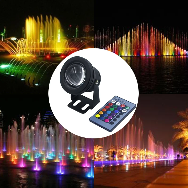 Lampe de piscine à LED extérieure, fontaine de paysage, lumières sous-marines, télécommande IR 24 touches, haute étanchéité, IP68, 12V, 10W