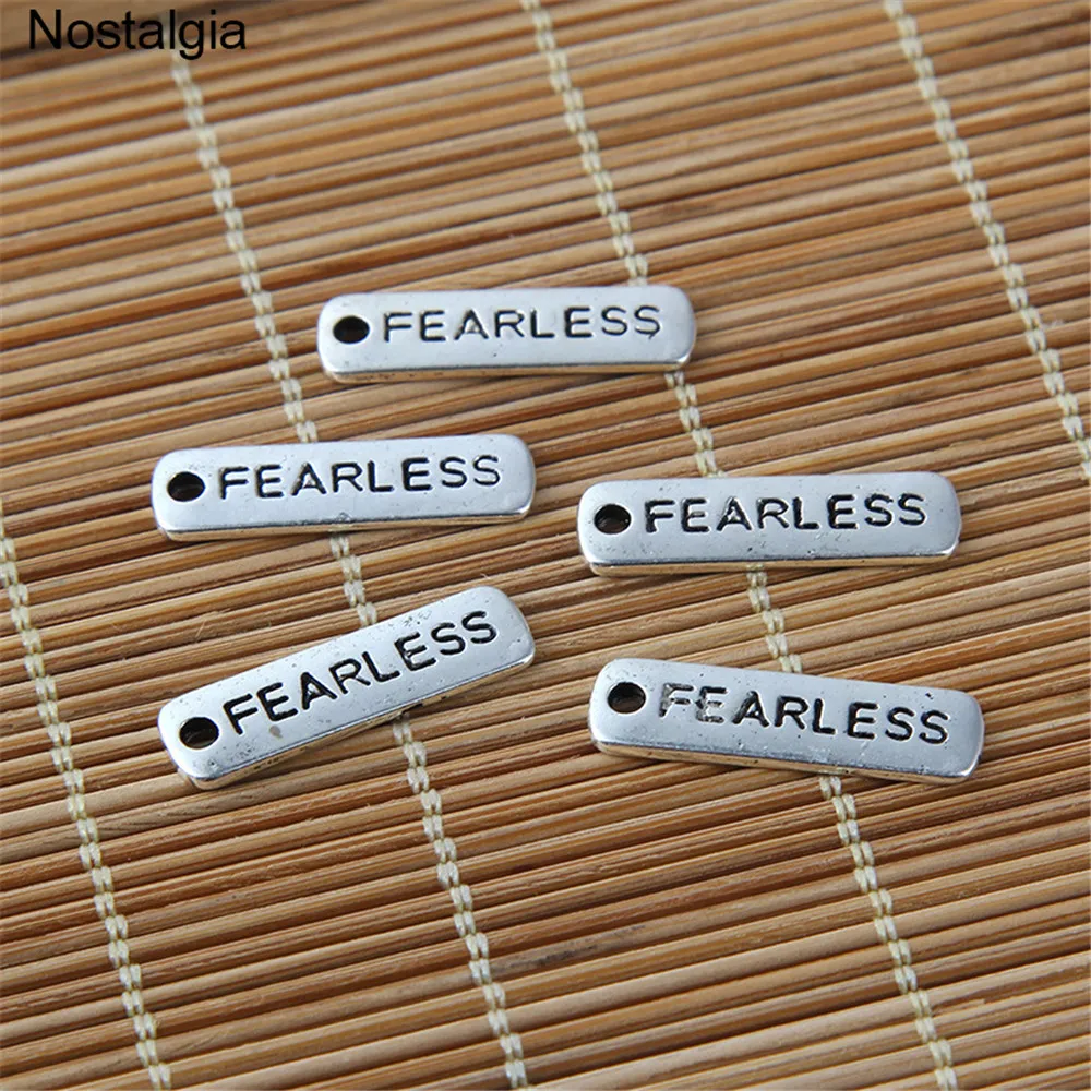 Nostalgia 30Pcs Fearless Inspirational Word Letter Custom Engraved Charms Jewlery Making 21*6MM