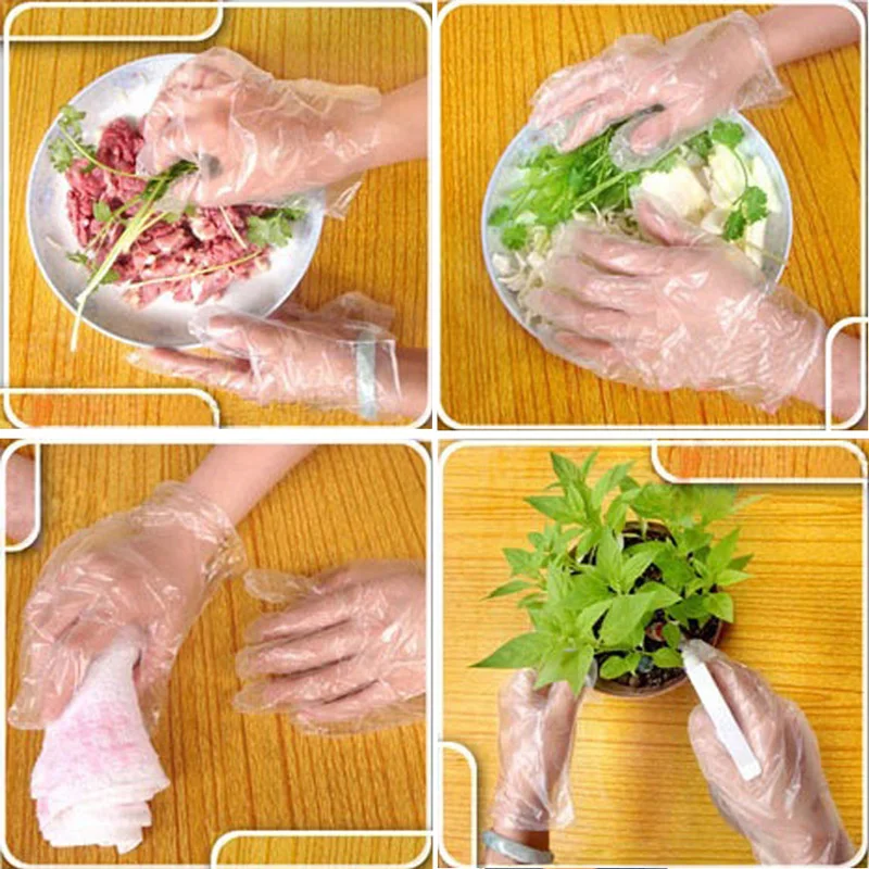 100pcs/Lot Eco-friendly Disposable Gloves One-off Plastic Gloves For Kitchen Food/Cleaning/Cooking/BBQ Processing Supplies