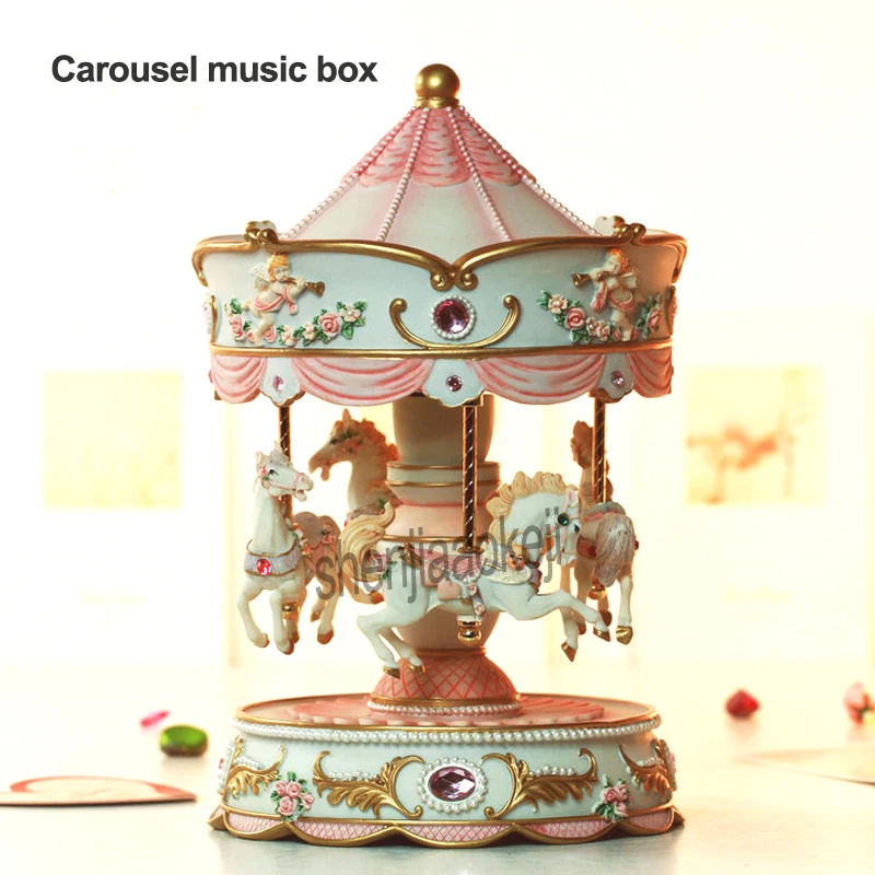 

Carousel Music Box With LED Lights Automatic Lifting Merry-Go-Round Musical Boxes Girl Birthday Gifts Decor 1pc