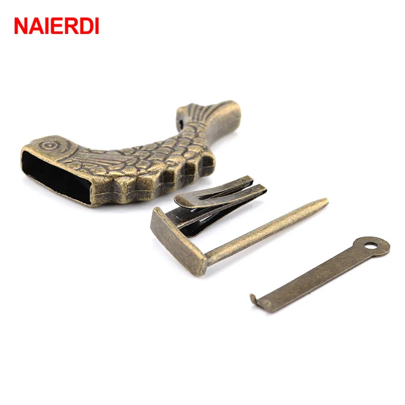 NAIERDI 60*30mm Vintage Chinese Keyed Padlock Antique Old Style Retro Lock Zinc Alloy Jewelry Box Fish Pattern Lock Home Decor
