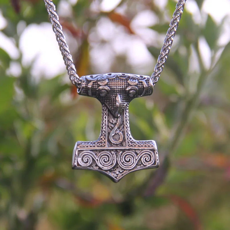 Dropshiping new arrival stainless steel Viking Raven Mjolnir thor hammer rune pendant necklace men gift