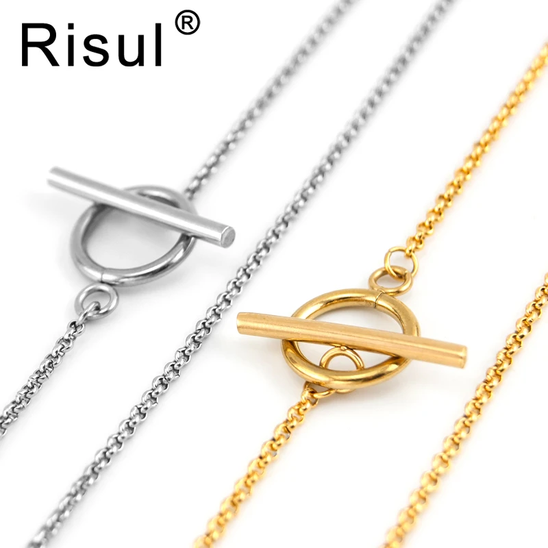 

Risul Stainless steel Rolo O link chain thin necklace women toggle T bar choker Locket Chain female jewelry collares de moda