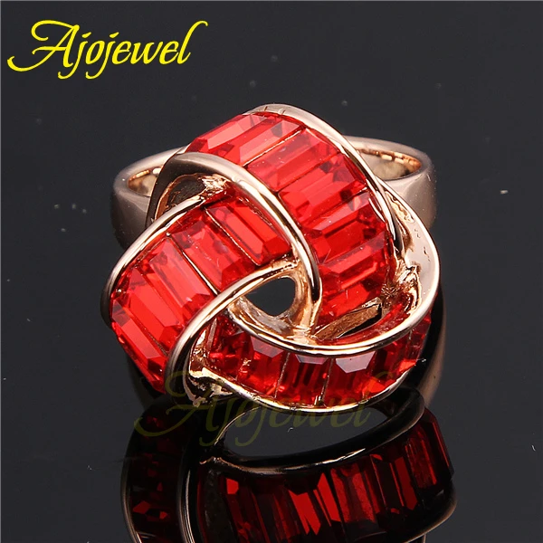 Ajojewel Red/Blue Crystal Zircon Rings For Women Luxury Twist Finger Jewelry Brand Anel Size 7 8 9