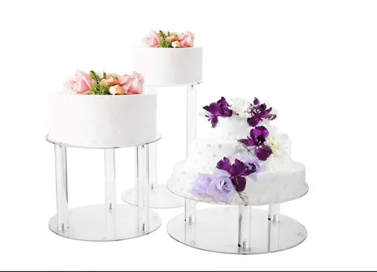 Factory direct customizable 3-layer round transparent acrylic wedding birthday cake display stand