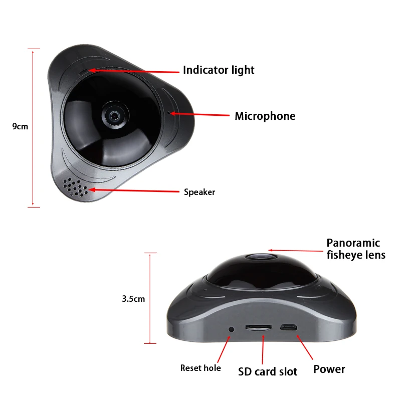AOUERTK 360 Degree Camera 960P Two Way Audio SD Card Slot WiFi Full View Night Vision Video IP Camera WiFi Mini CCTV VR Camera