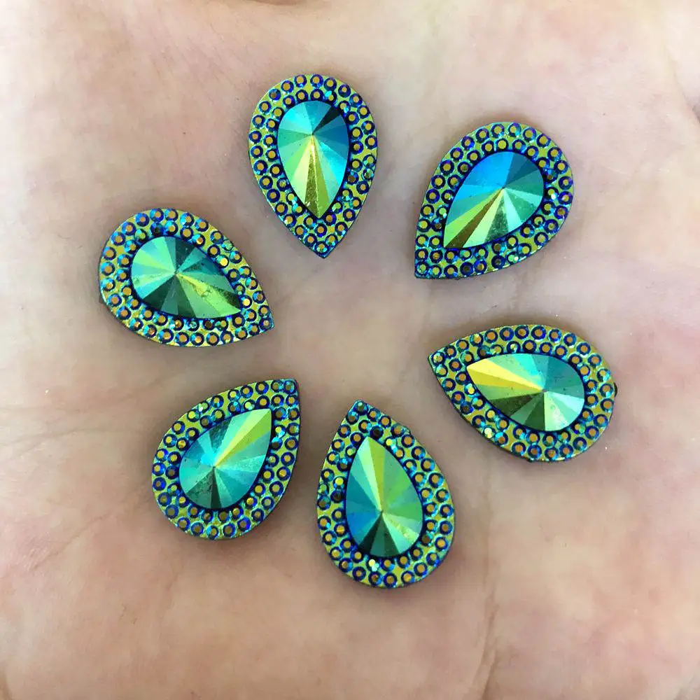 40pcs AB Resin 13*18mm Teardrop gem Flatback Rhinestone Scrapbook Wedding DIY Ornaments applique F496