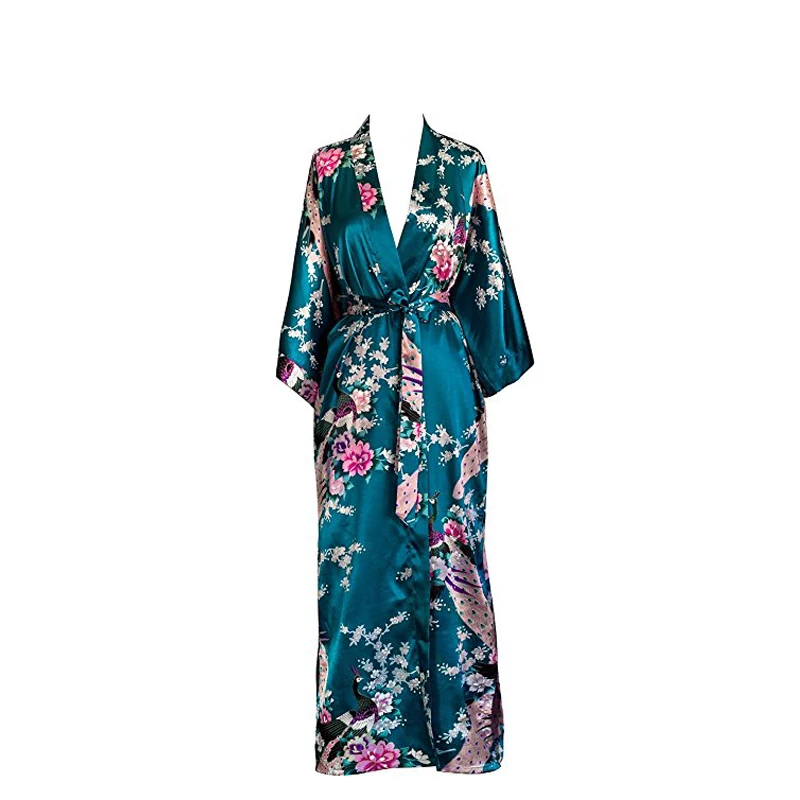 Plus Size XXXL Chinese Women Long Robe Print Flower Peacock Kimono Bath Gown Bride Bridesmaid Wedding Bathrobe Sexy Sleepwear