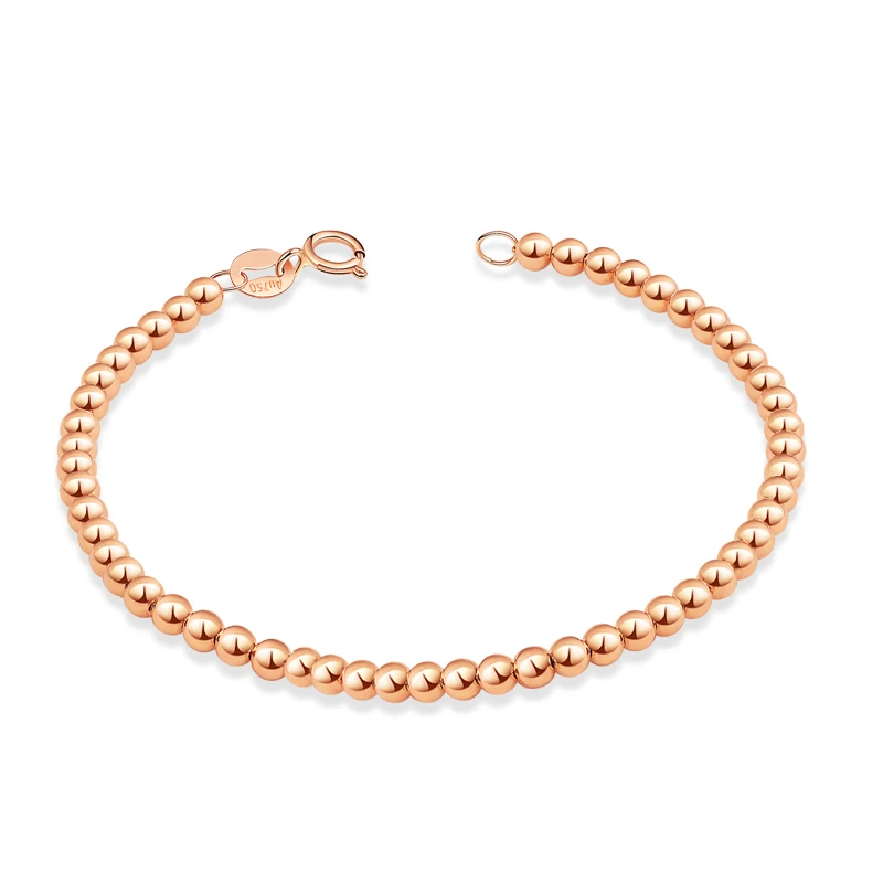 

Sinya 18k Bracelet Strand 4mm Au750 Gold Beads Baby Children Ladies Girls Gift Women Fine Jewelry Length from 12cm to 21cm