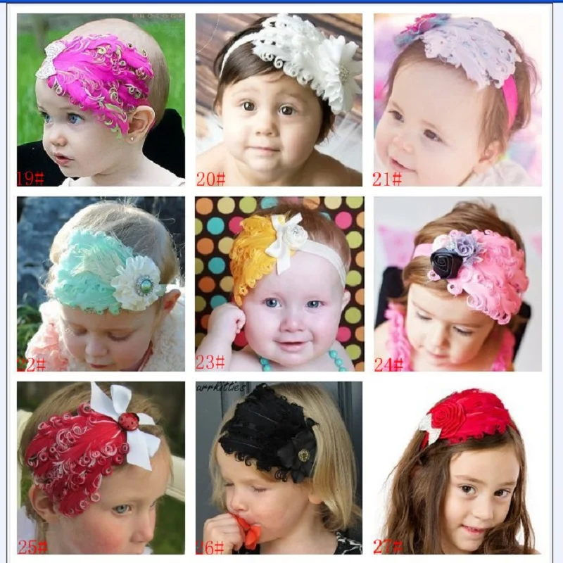 2017 Newest Feather Baby Hairbands Fashion Girl Headbands Barrettes Children Elastic Hair Bands Combs Ribbons Sticks Tiaras