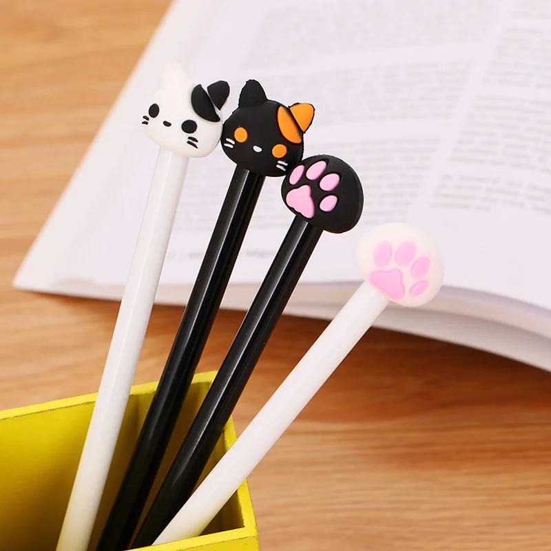 100 Pcs Creative Stationery Cat Claw Neutral Pen All Needle Head Black Signature Lovely Cartoon Student Water Pen Kawaii School