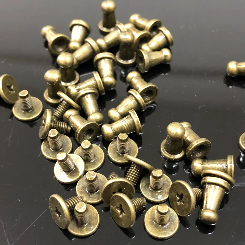 New 100PCS 9X4X6MM Bronze Round Bottom Screw Spikes Metal Studs Rivets Screw Back Spots Cone Leather Craft Spikes Fit DIY Making