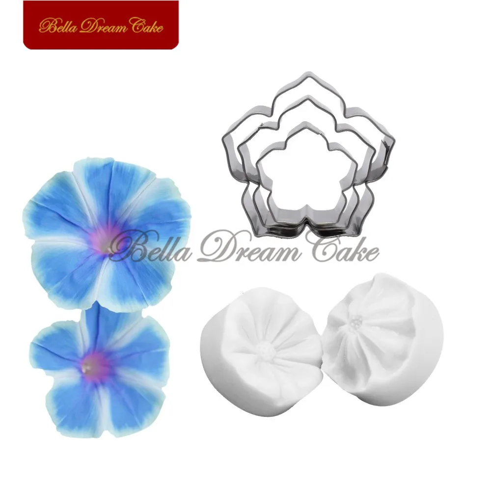 5pcs Petunia Flower Petal Veiner Silicone Molds Stainless Steel Cutter Mold Set Fondant Cake Decorating Tool DIY Handmade Mould