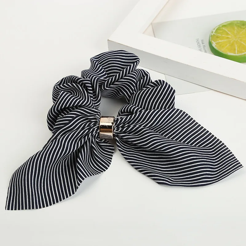 Fashion Retro Striped bow hair ring plaid Fabric Hair Scrunchy Ponytail Holder Hair ties Gum Elastic Hair Bands Rubber Bands