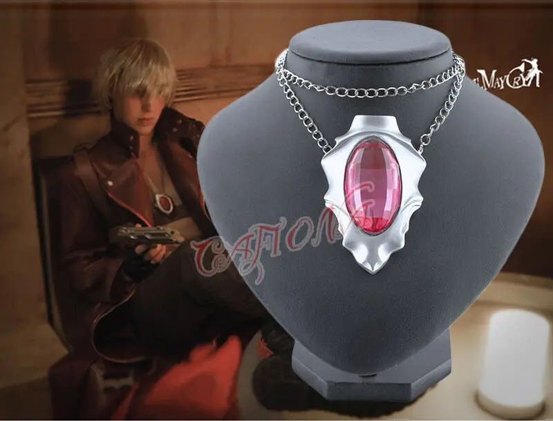 Fashion Resin Pendant Necklace Dante Cosplay Accessory Chain Necklace Red Stone Pendant