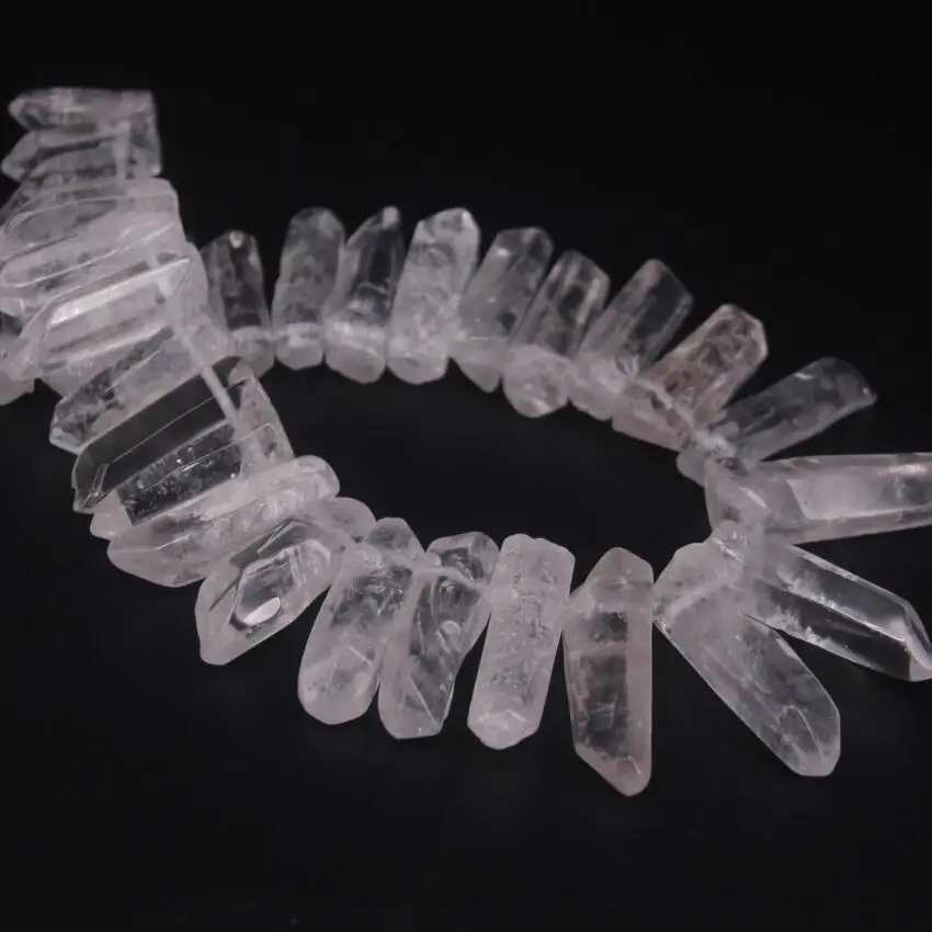 35-38pcs/Strand Large Size Raw Clear Crystal Quartz Top Drilled Points,Polished Natural Gems Tusk Stick Spike Pendant Beads Bulk