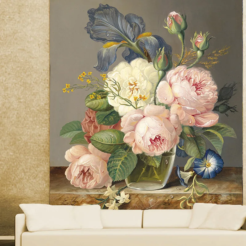 

European Style 3D Stereo Flowers Oil Painting Photo Wallpaper Murals Living Room TV Sofa Hotel Entrance Backdrop Wall Decor 3 D