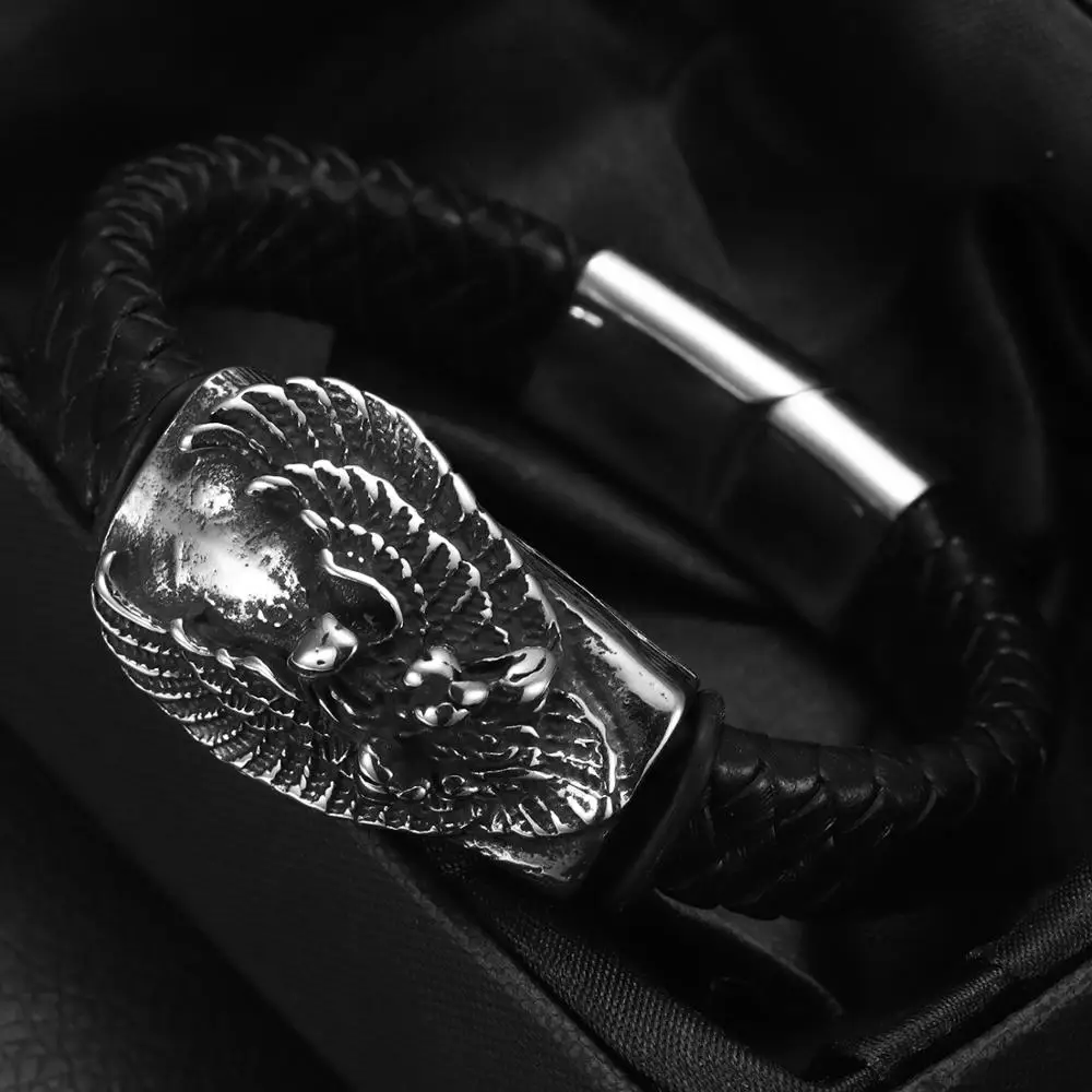 Stainless Steel Punk Slider Beads Skull Viking Slide Charm Fit 12*6mm Flat Leather DIY Men Bracelet Jewelry Making Supplies