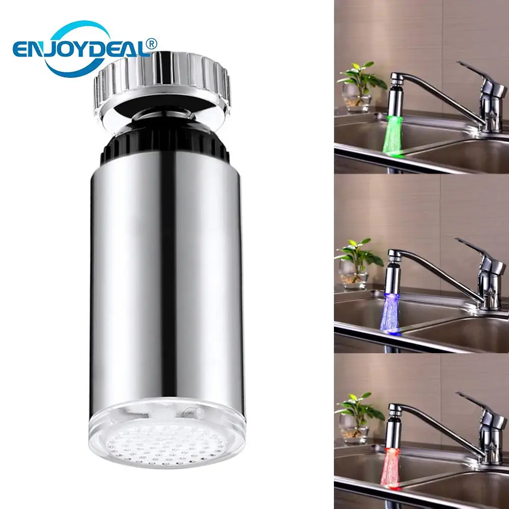 LED 3 Warna Lampu Faucet Extender Kontrol Suhu Air untuk Kamar Mandi Dapur Keran Spouts Air Keran Ekstensi Warna-warni