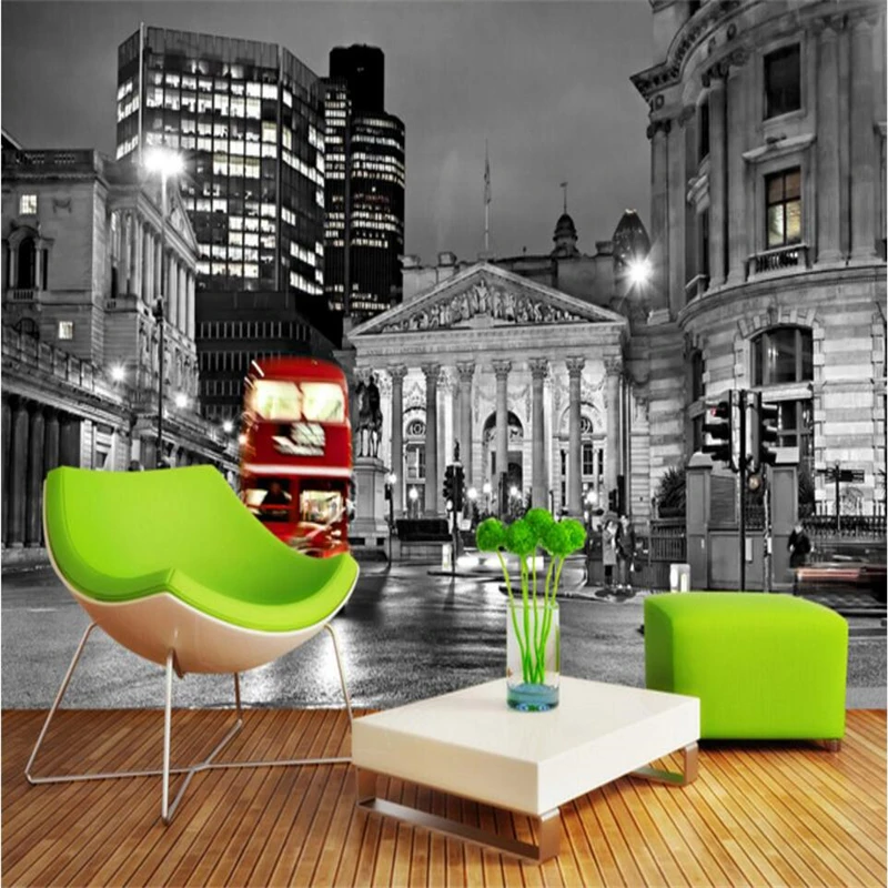 

beibehang European street city TV sofa background wall painting custom large mural green wallpaper papel de parede