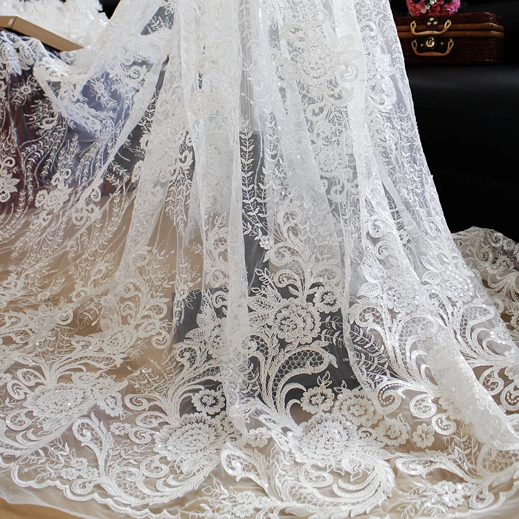 High - end sequins embroidery lace fabrics wedding handmade diy materials clothing tablecloths curtains decorative accessories