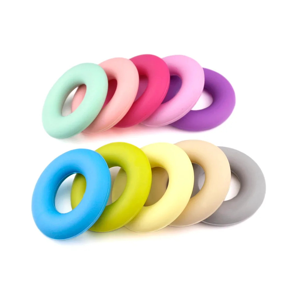 20pcs BPA Free Silicone Teething Necklaces Large Donut Pendant Food Grade 43mm Round Silicone Beads for Chewable Jewelry Making