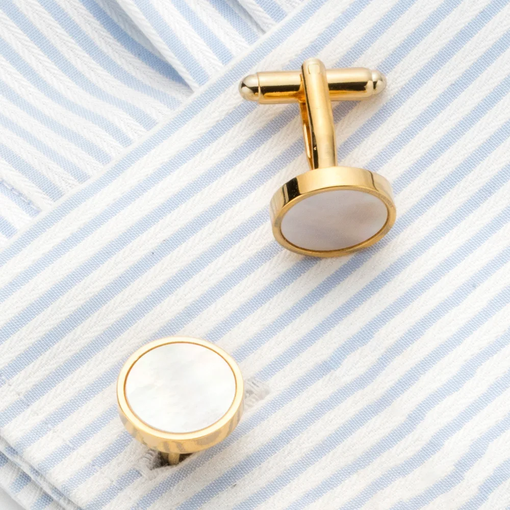 VAGULA Classic Gold-Color Plated Mother Pearl Copper Men\'s Cuff link Luxury gift Party Wedding Suit Shirt Buttons Cufflinks 718