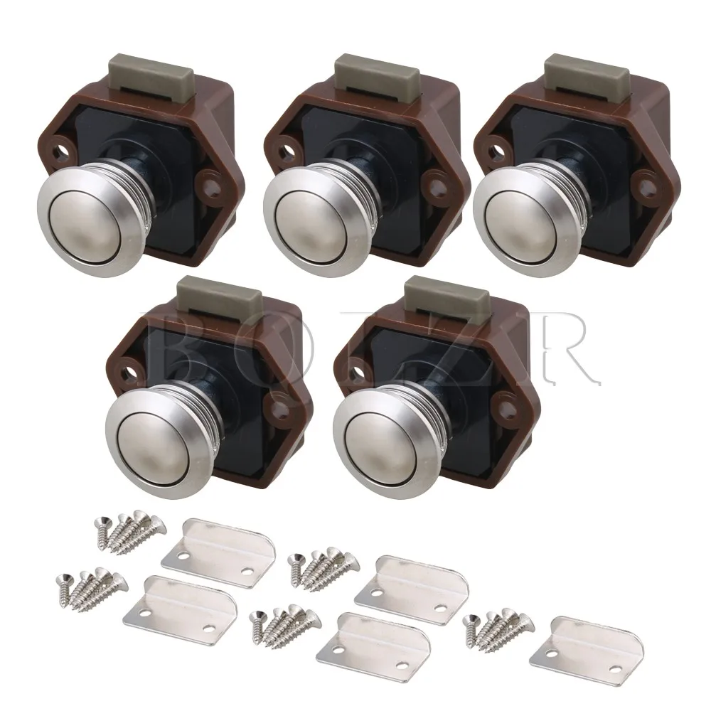 

BQLZR 20mm Opening Hole Brown Push Button Keyless Lock Latch Caravan Lock for Drawer Door Thickness 15-27mm Pack of 5