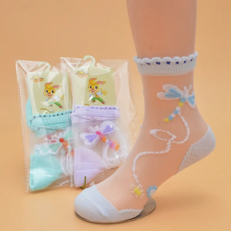 4 Pairs/Lot Girls Socks Summer New Mesh Style dragon Baby Socks with Trendy Elastic Lace Flowers Arrival children socks