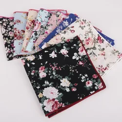 RBOCOTT Floral Pocket Square Printed Handkerchief Cotton Hanky For Men Wedding Size 25cm*25cm Men's Business Party Accessories