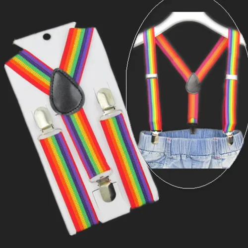 BD011-S-Fashion Baby Braces Rainbow Striped Suspenders 2.5*65cm 3 clips-on Children Apparel Accessories