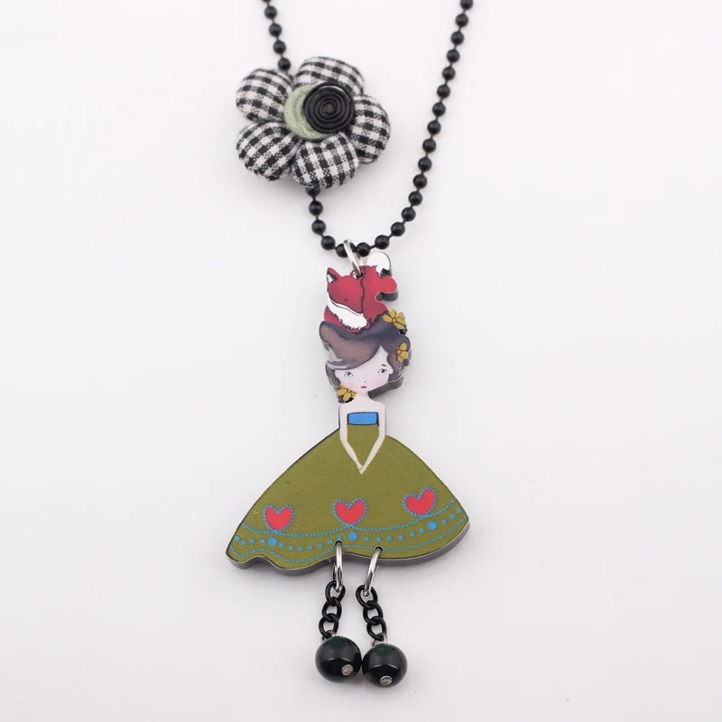 Bonsny gentle girl & pendant necklace collar colorful for girls lovely cute figure acrylic woman jewelry fairy wings