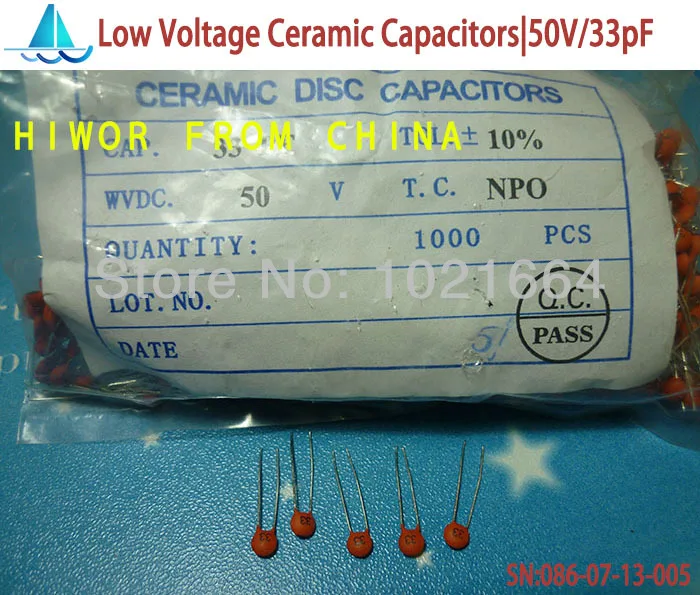 (1000pcs/lot)(Ceramic Capacitors|Low) 50V 33pF, Low Voltage Ceramic Disc Capacitor, TOL.10%