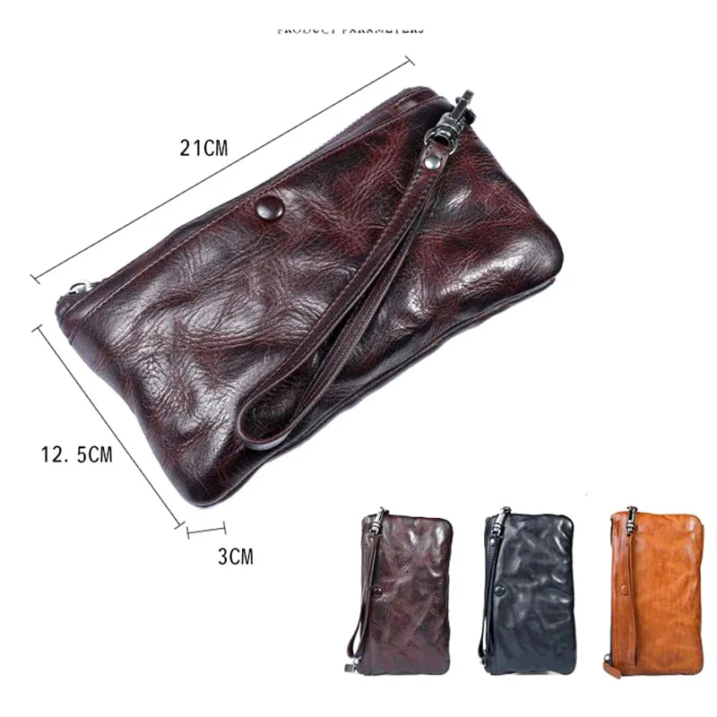 AETOO Original handmade genuine leather long wallet Vintage wrinkled leather multi-function large trend buckle wallet men