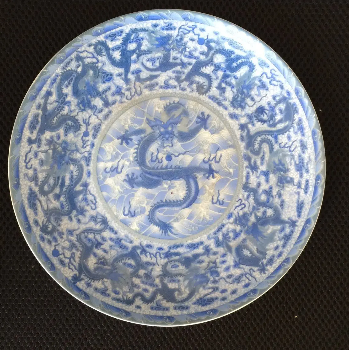 Collectable Chinese Style Cloisonne Qianlong Dragon Pattern Of Blue And White Porcelain Plate Dish