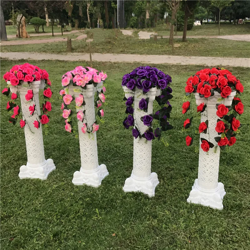 

Party Decoration Artificial Rose Flower Bouquet With Plastic Roman Column Set For Wedding Store Opening Site Layout 10 Pcs