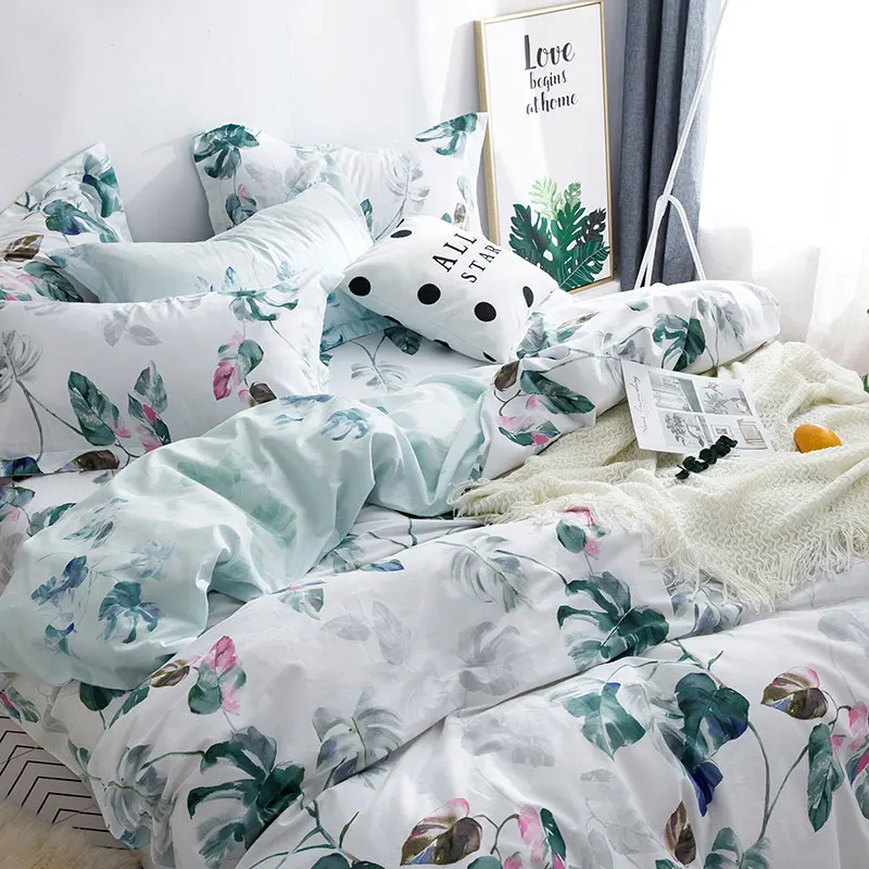 

Tropical Leaf Bedding Set Single Double Quen King Size 100%cotton Pillow Cases Nature Duvet Cover Quilt Cover Bed Cover