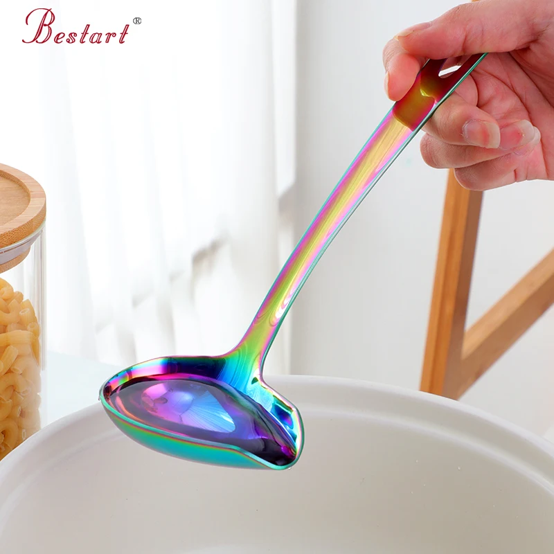 4pcs 18/10 Stainless Steel Creative Oil Spoon Small Sauce Drizzle Scoop with Spout Soup Ladle Serving Spoon Kitchen Tool