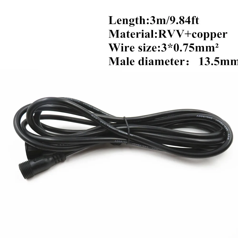 3 core black waterproof connector,T type splitters,pigtail connector, extension cable,Male and Female Ends Push In