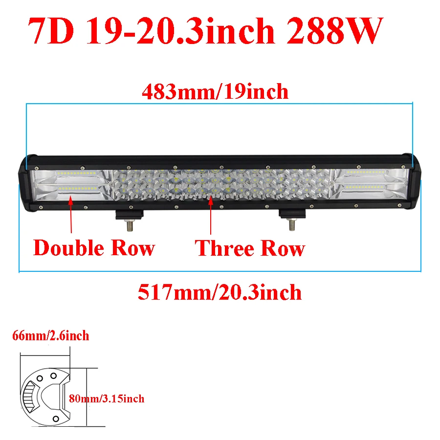 7D 20inch 288w combo led light bar + bull bar front bumper license plate bracket for trucks offroad 4WD 4x4 tractor car