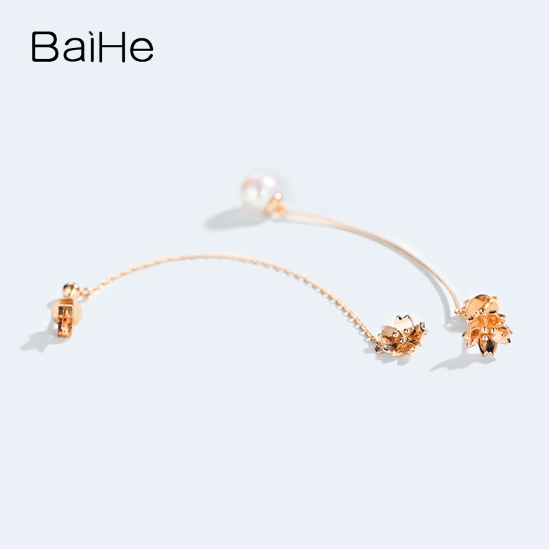 BAIHE Solid 18K Rose Gold Natural Freshwater Pearl Flower Stud Earrings Wedding Trendy Fine Jewelry boucle d’oreille aretes