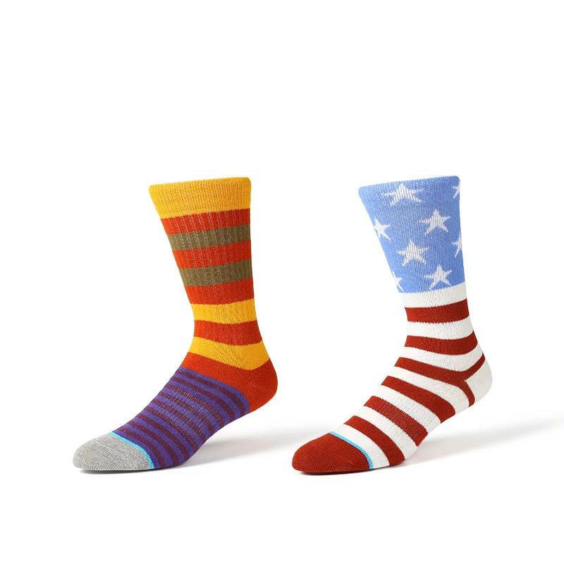 COCOTEKK Fashion Men Striped Compression Socks USA Teenagers Mens Women Skateboard Socks Cool Cotton Elastic Socks