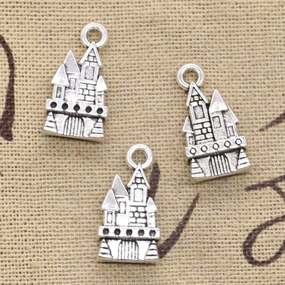 12pcs Charms Castle 21x11mm Handmade Craft Pendant Making fit,Vintage Tibetan Bronze Silver color,DIY For Bracelet Necklace