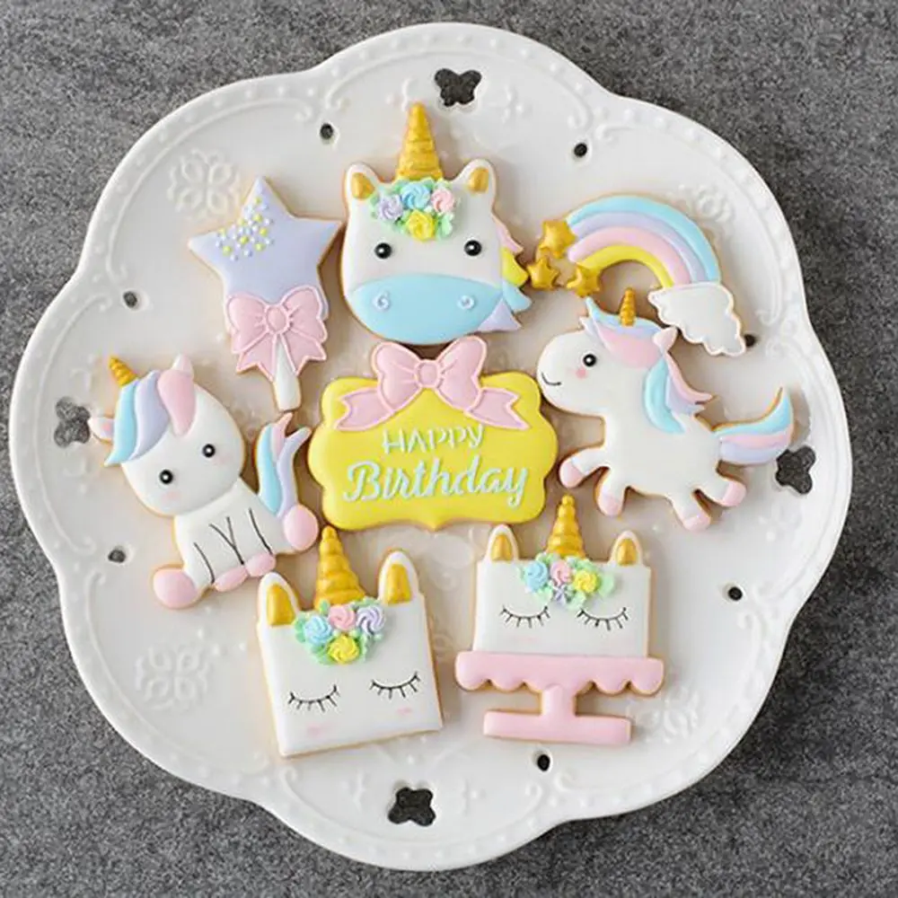 Creative Unicorn Cookie Cutter, DIY Fondant, Chocolate Cake Embossing Stencil, Biscuit Mold, Baking Tool, Hot, 8Pcs