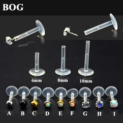 1Pc Bioplast Flexible Push-in Labret Lip Stud  with Press Fit Steel Ball/Opal 16G Ear Cartilage Tragus Piercing Body Jewelry