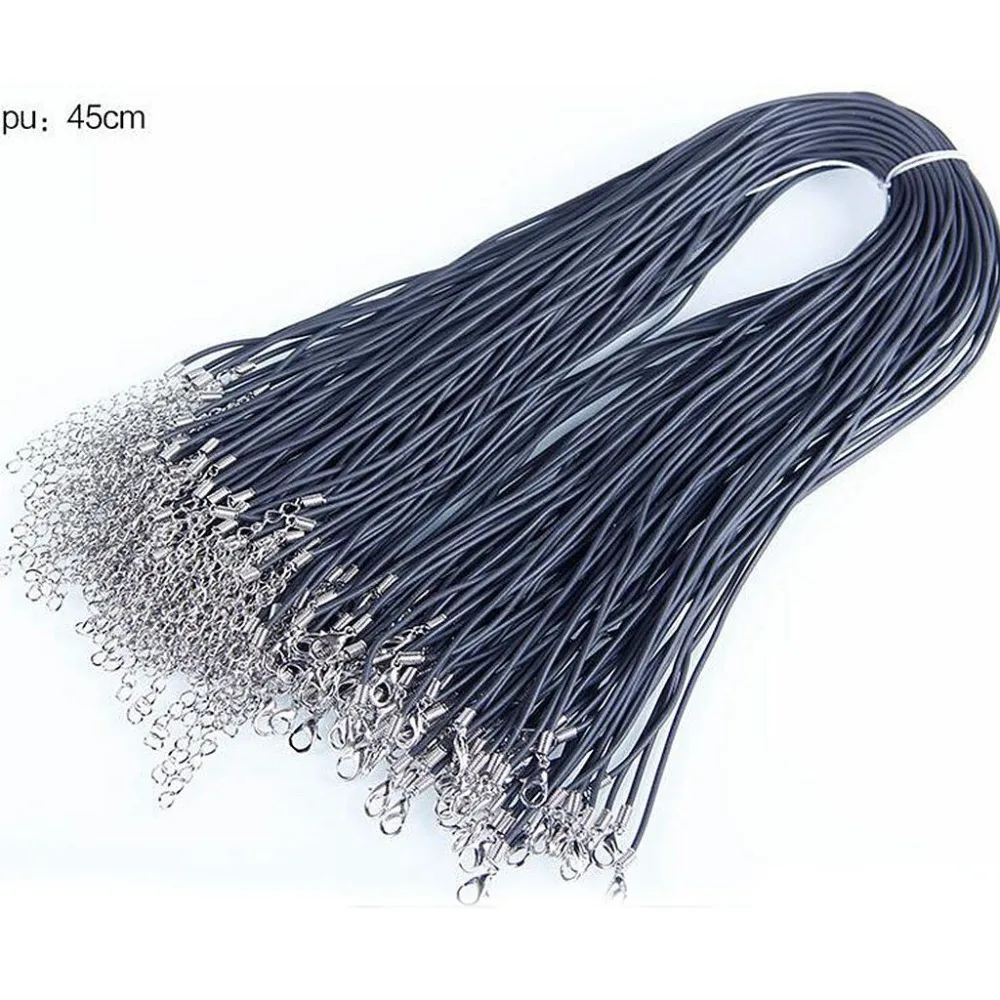 10-100pcs DIY Style Black Pu Leather Necklace Craft Cord Rope Lobster Lock 1.5/2mm