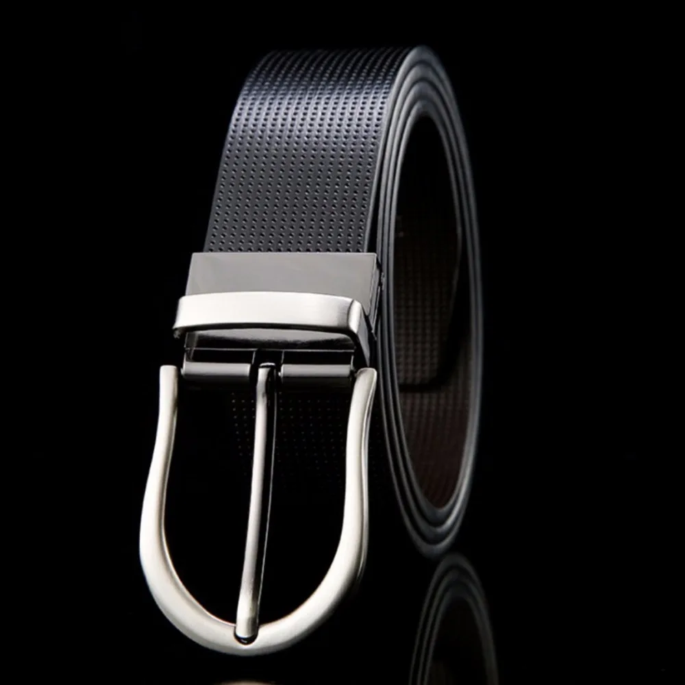 Men Leather Belt Casual High Quality Two Side Dot Strap Black White Male Belts Rotating Silver Buckle Ceintures Homme