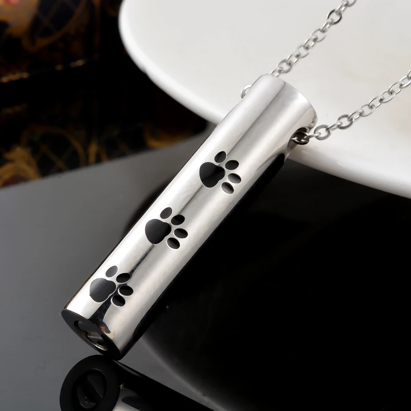 

Dog Paw Prints Cremation Urn Necklace Pendant Stainless Steel Necklace Perfume Bottle Ash Holder Mini Keepsake Memorial Jewelry