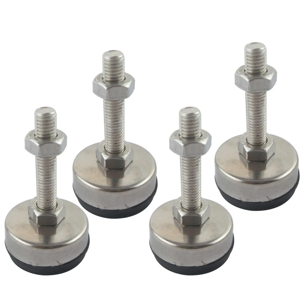 4pcs M8x60mm Adjustable Foot Cups 43mm Diameter 304Stainless Non-skid Base M8 Thread 60mm Length Articulated Leveling Foot